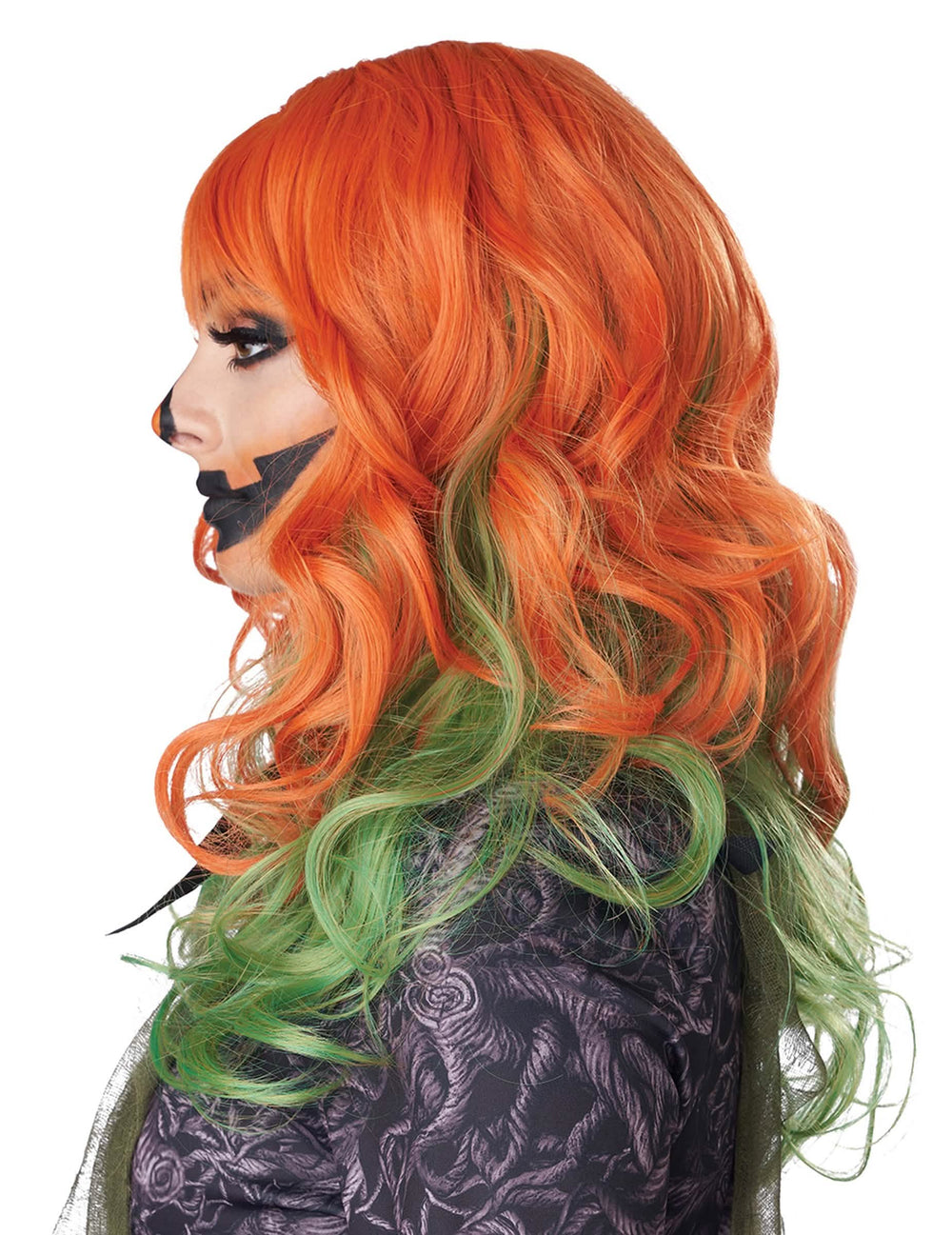 Vue de profil de la perruque pour femme rousse et verte