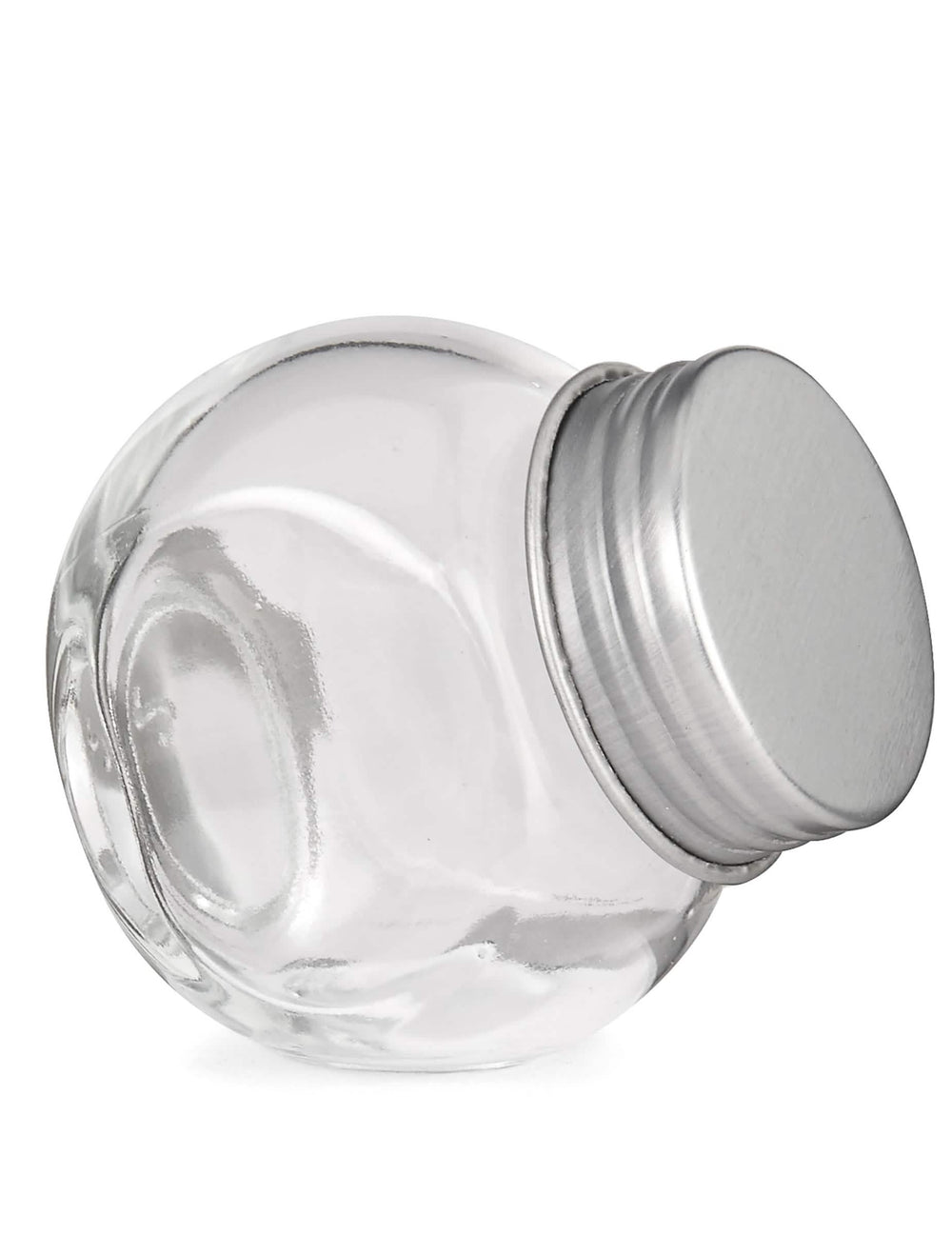 Pequeño tarro de vidrio con tapa de acero transparente