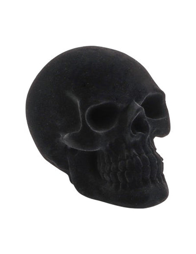 Cráneo decorativo pequeño de resina efecto terciopelo negro 9,5 x 15 x 11 cm