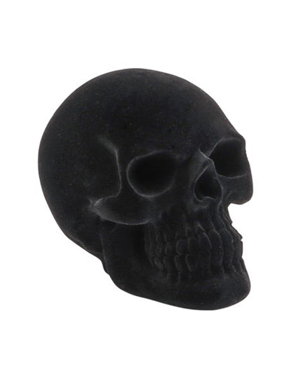 Cráneo decorativo pequeño de resina efecto terciopelo negro 9,5 x 15 x 11 cm