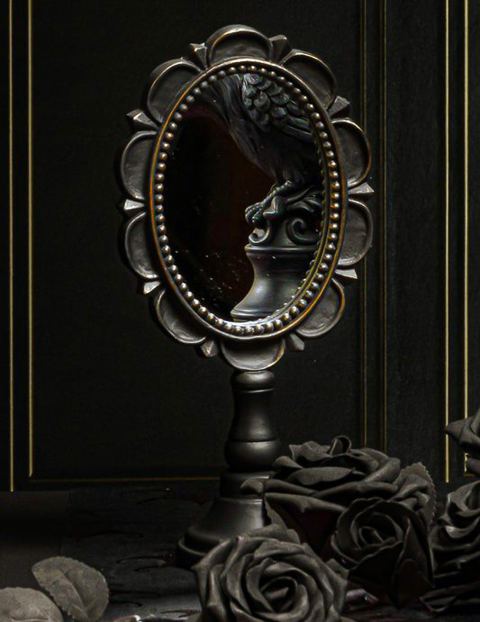 Espejo de sobremesa pequeño de resina negra 12,3 x 7,3 x 25,5 cm