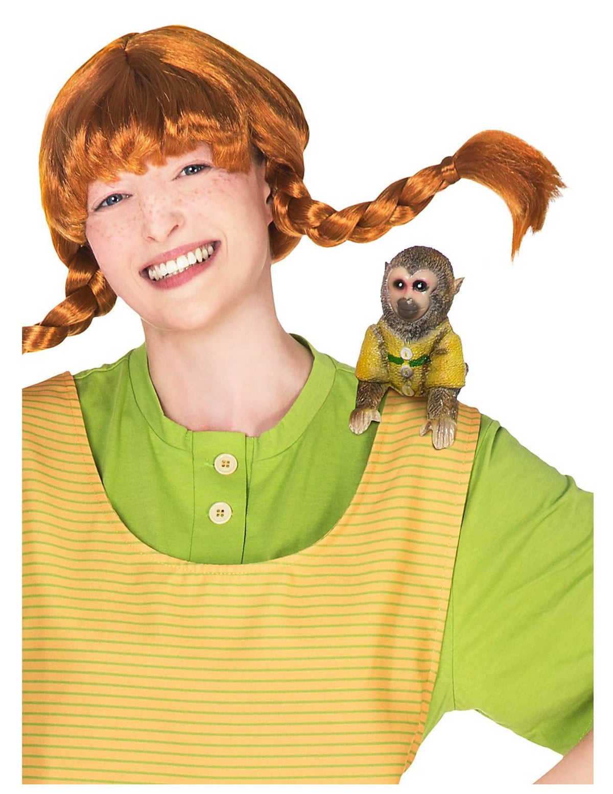 Pequeño mono Nilsson Fifi Brindacier para adulto moreno con chaleco amarillo