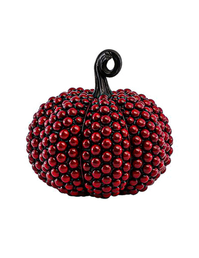 Calabaza decorativa pequeña de resina con cuentas rojo sangre 19 cm