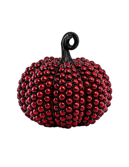 Calabaza decorativa pequeña de resina con cuentas rojo sangre 19 cm