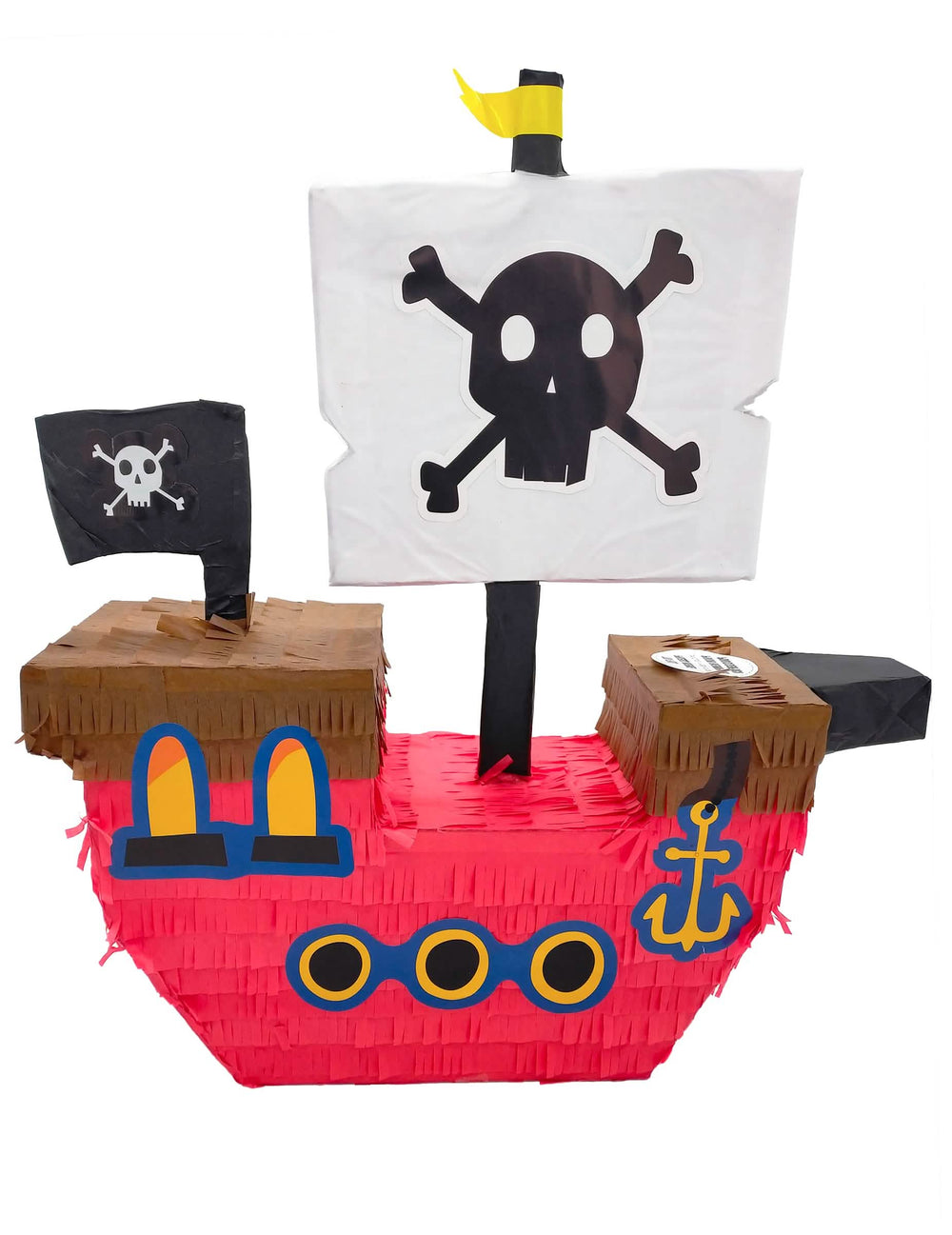 Piñata bateau de pirate pour enfant rouge avec voile à tête de mort