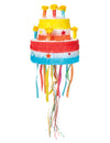 Piñata gâteau d'anniversaire pour enfant multicolore avec bougies et rubans
