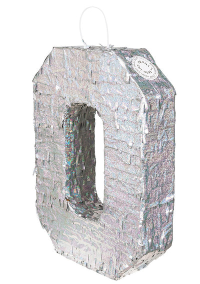 Piñata chiffre 0 pour fête holographique argent