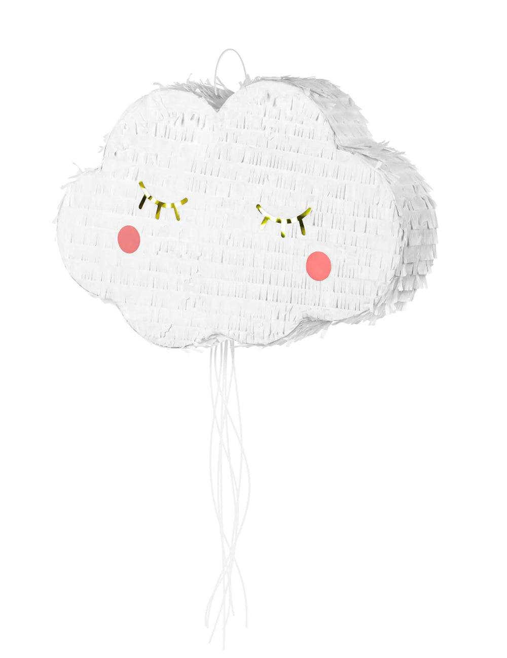 Piñata nube para niño blanca con cuerdas con ojos dorados