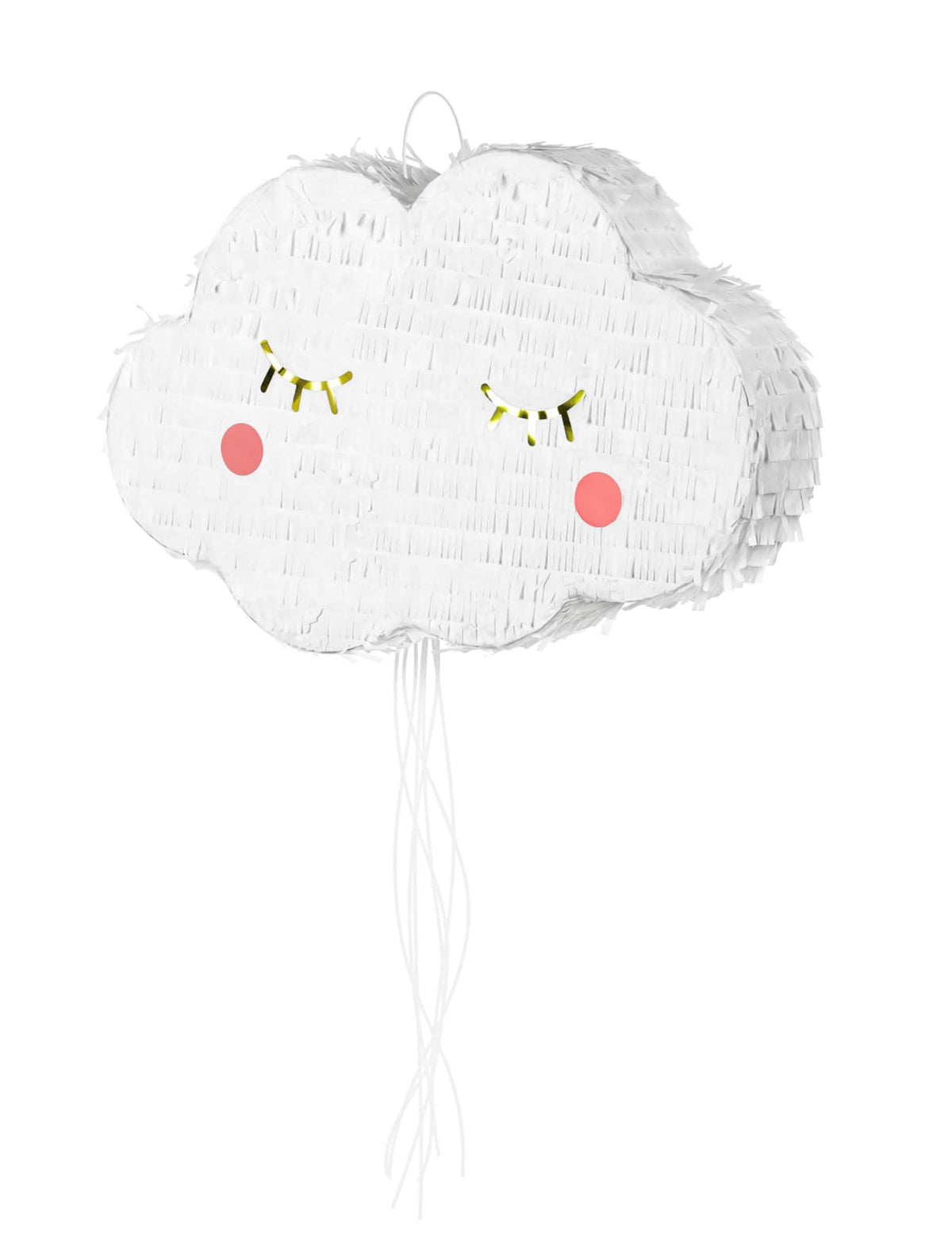 Piñata nube para niño blanca con cuerdas con ojos dorados