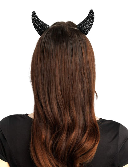 2 Pinzas para el pelo cuernos de diablo con strass negros