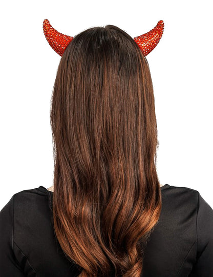 2 Pinzas para el pelo cuernos de diablo con strass rojos