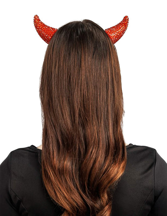 2 Pinzas para el pelo cuernos de diablo con strass rojos
