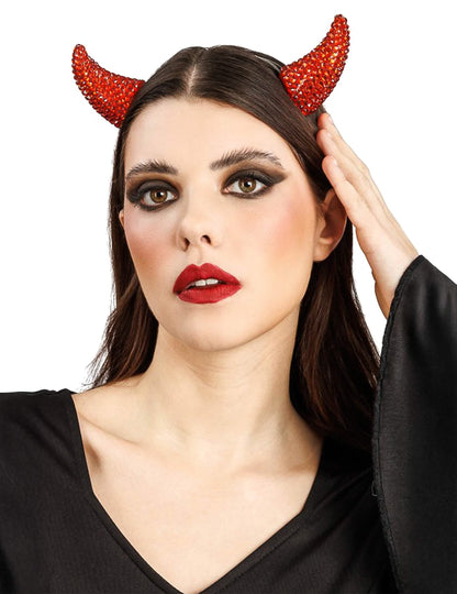2 Pinzas para el pelo cuernos de diablo con strass rojos