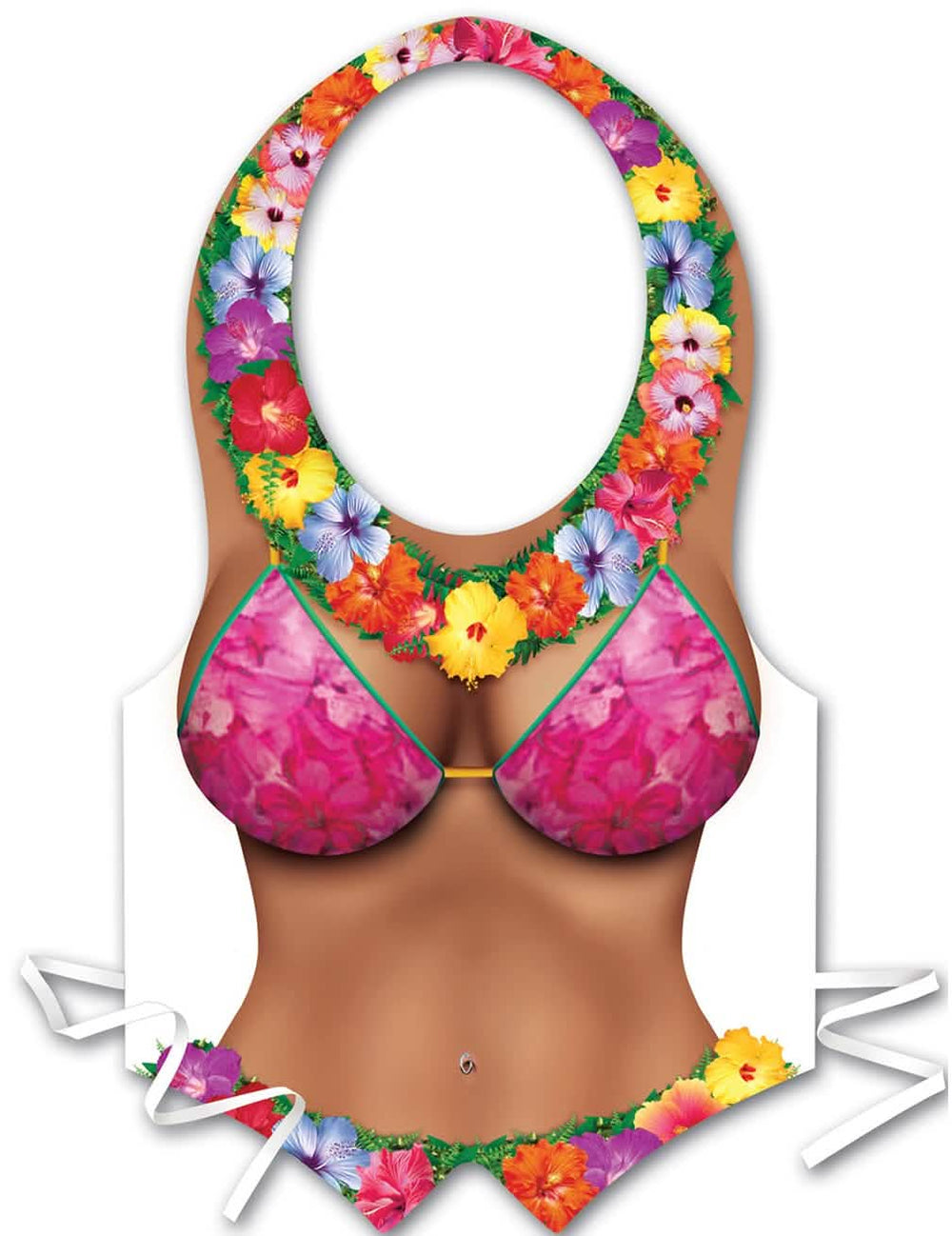 Delantal de plástico hawái para mujer con estampado de bikini rosa y flores coloridas