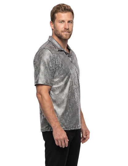 Polo disco à paillettes argentées luxe homme