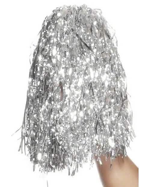 Pompons de cheerleader pour supporter argent métallique