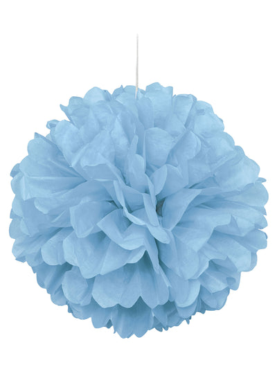 Pompon en papier pour décoration de mariage bleu pastel