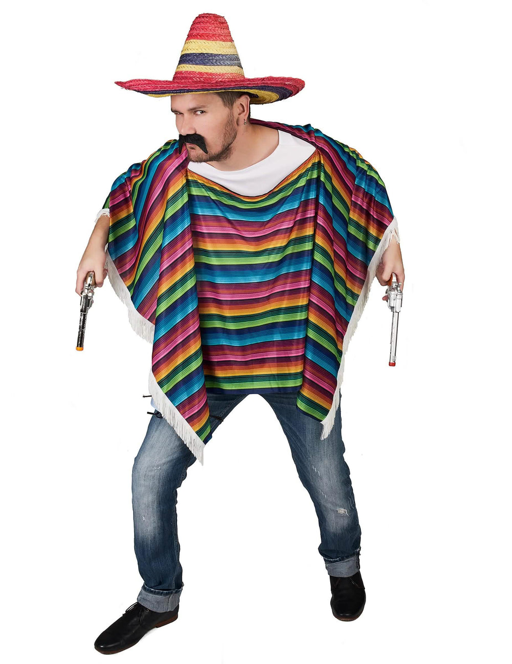 Poncho de mexicano para adulto multicolor con flecos