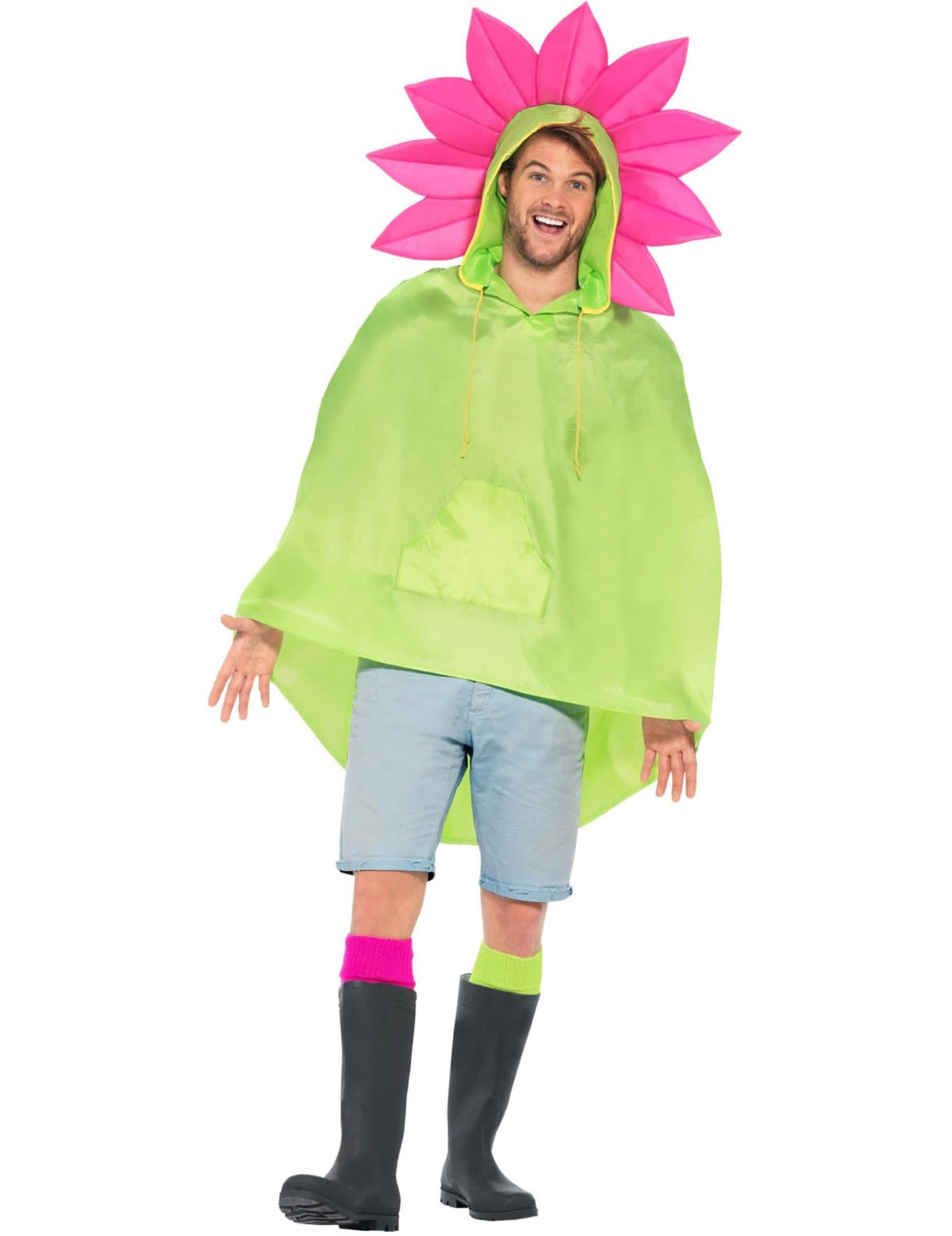 Vista frontal del poncho flor para adulto