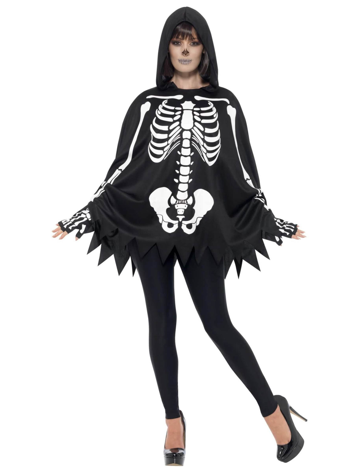 Vue de face du poncho squelette pour adulte