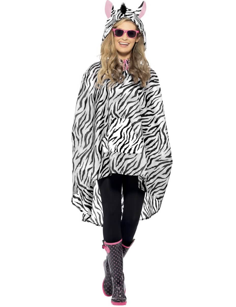 Poncho de cebra para adulto blanco y negro con capucha de orejas