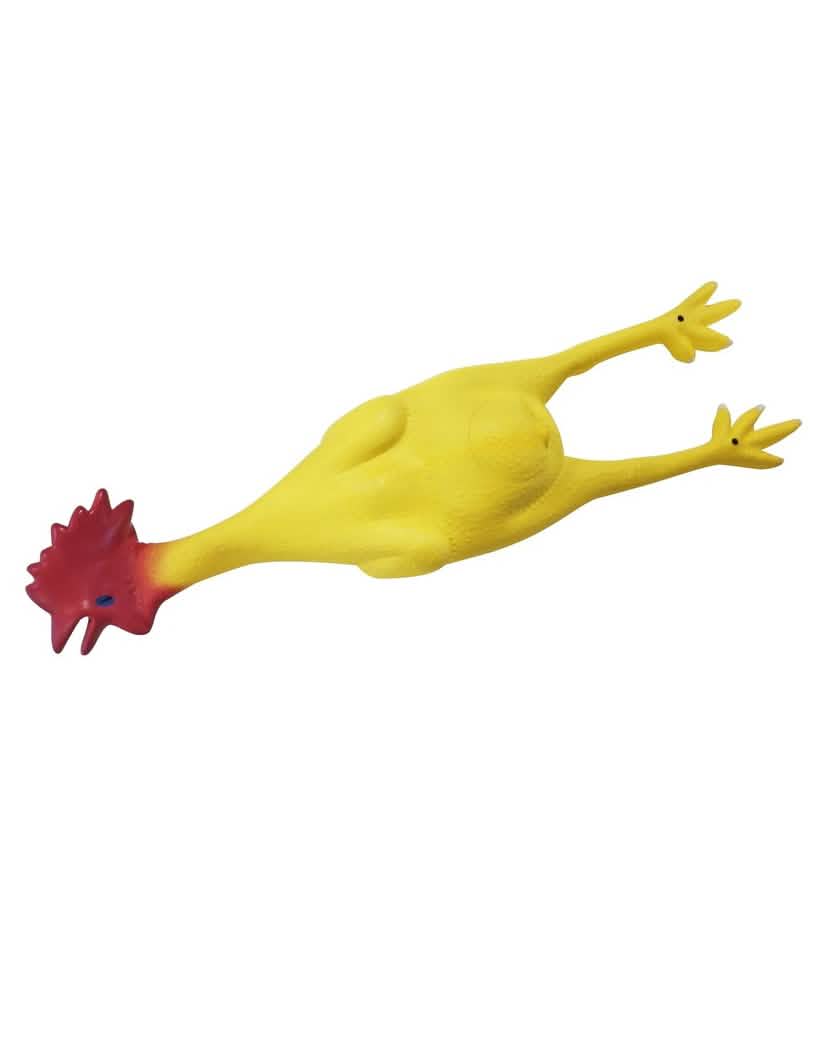 pollo de caucho rojo y amarillo