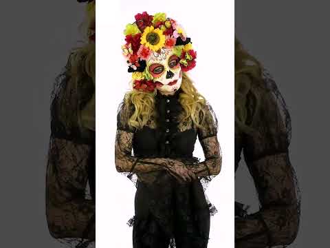 Demi masque crâne avec fleurs colorées adulte