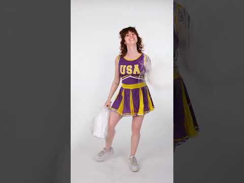 Déguisement pompom girl USA violet et jaune femme