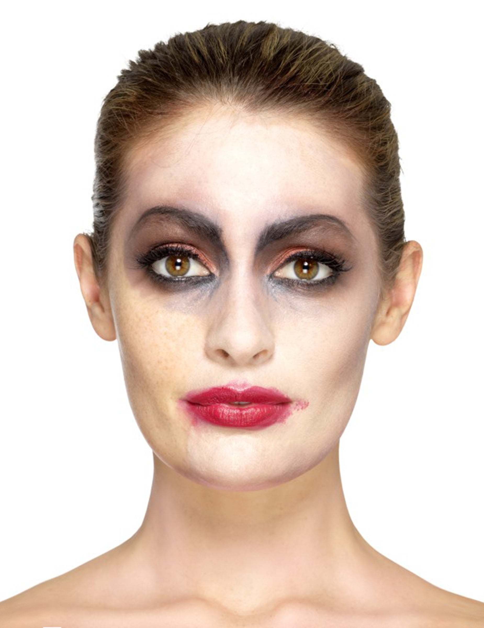 Vue de face du maquillage de la prothèse latex entailles Halloween