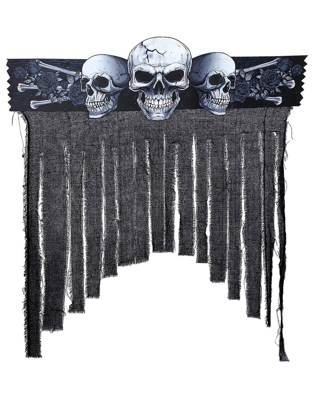 Rideau de porte tête de mort pour Halloween noir à lambeaux avec trois crânes