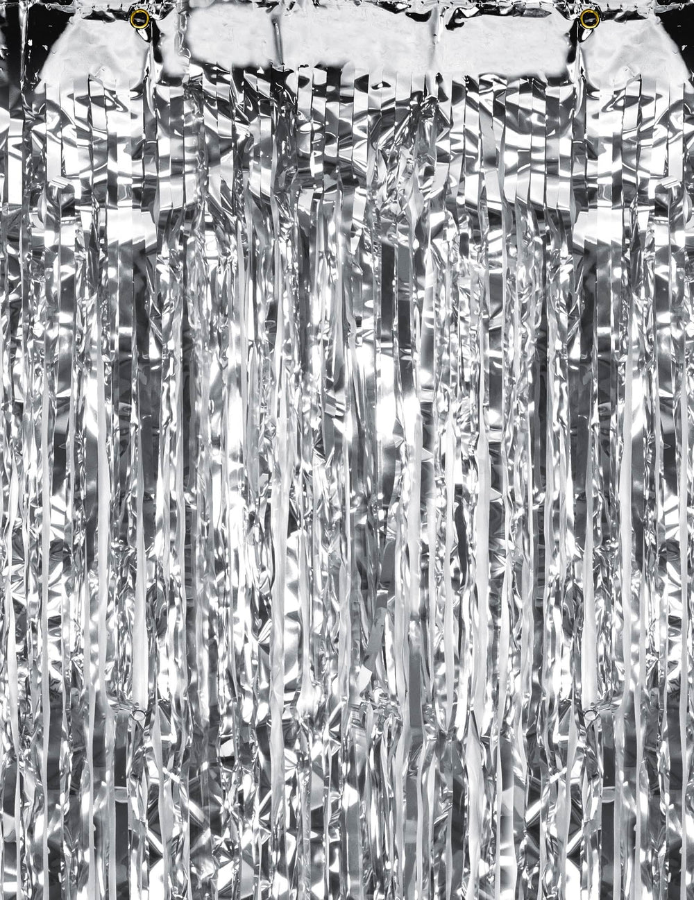 Détail de la partie supérieure du rideau scintillant argent