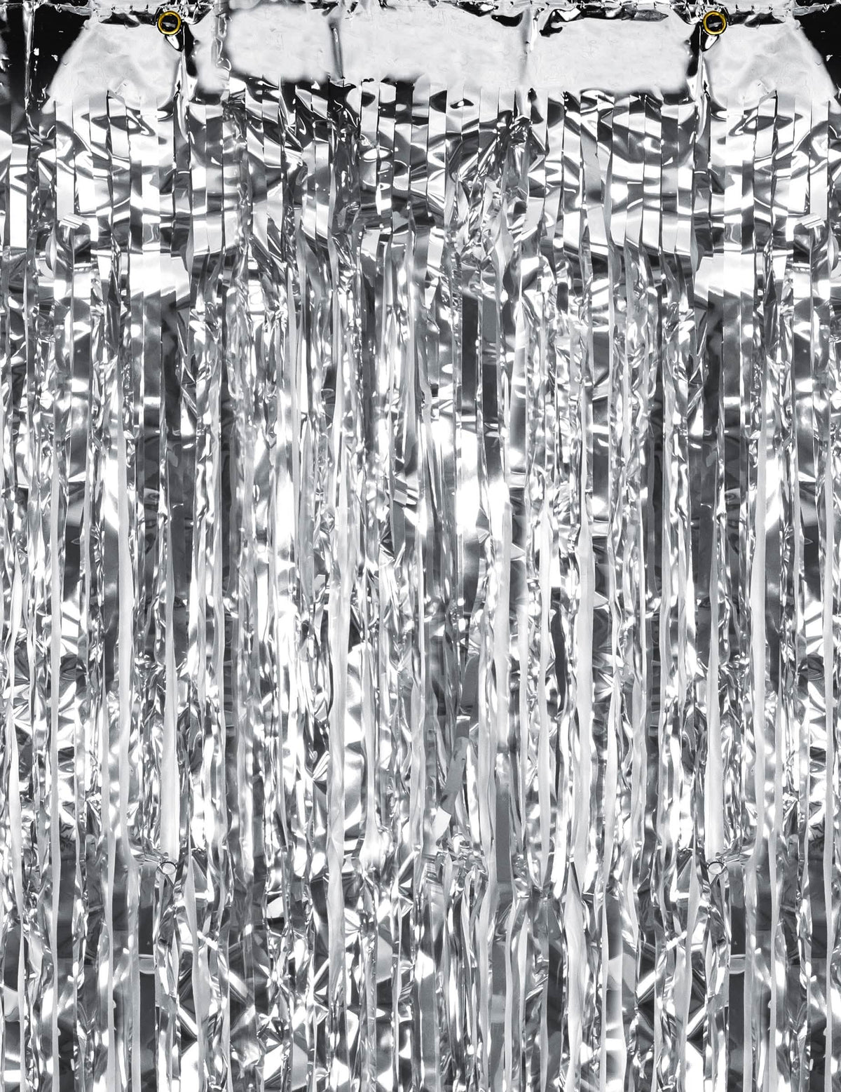 Détail de la partie supérieure du rideau scintillant argent