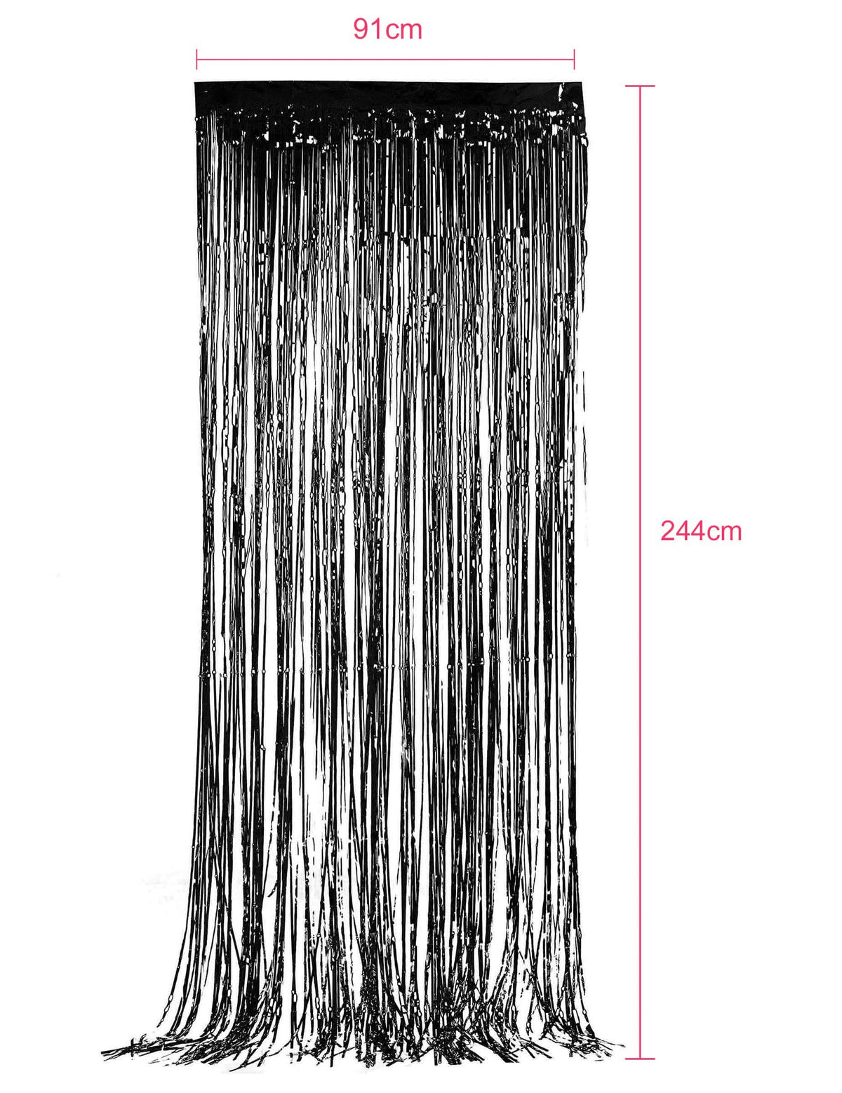 Dimensions et mesures du rideau scintillant noir pour décoration de fête