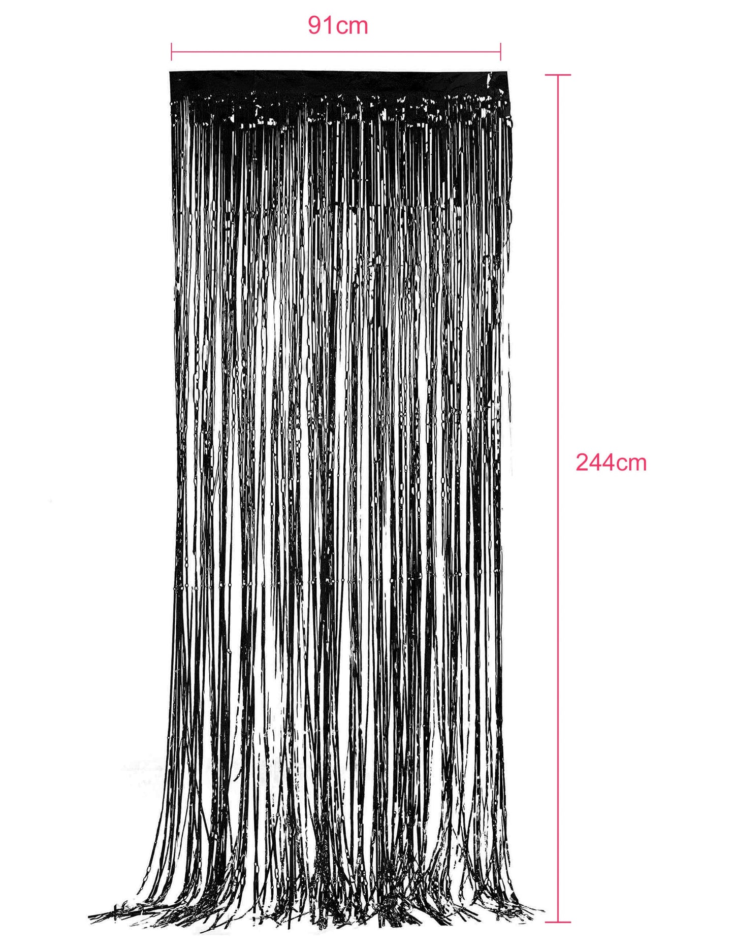 Dimensions et mesures du rideau scintillant noir pour décoration de fête