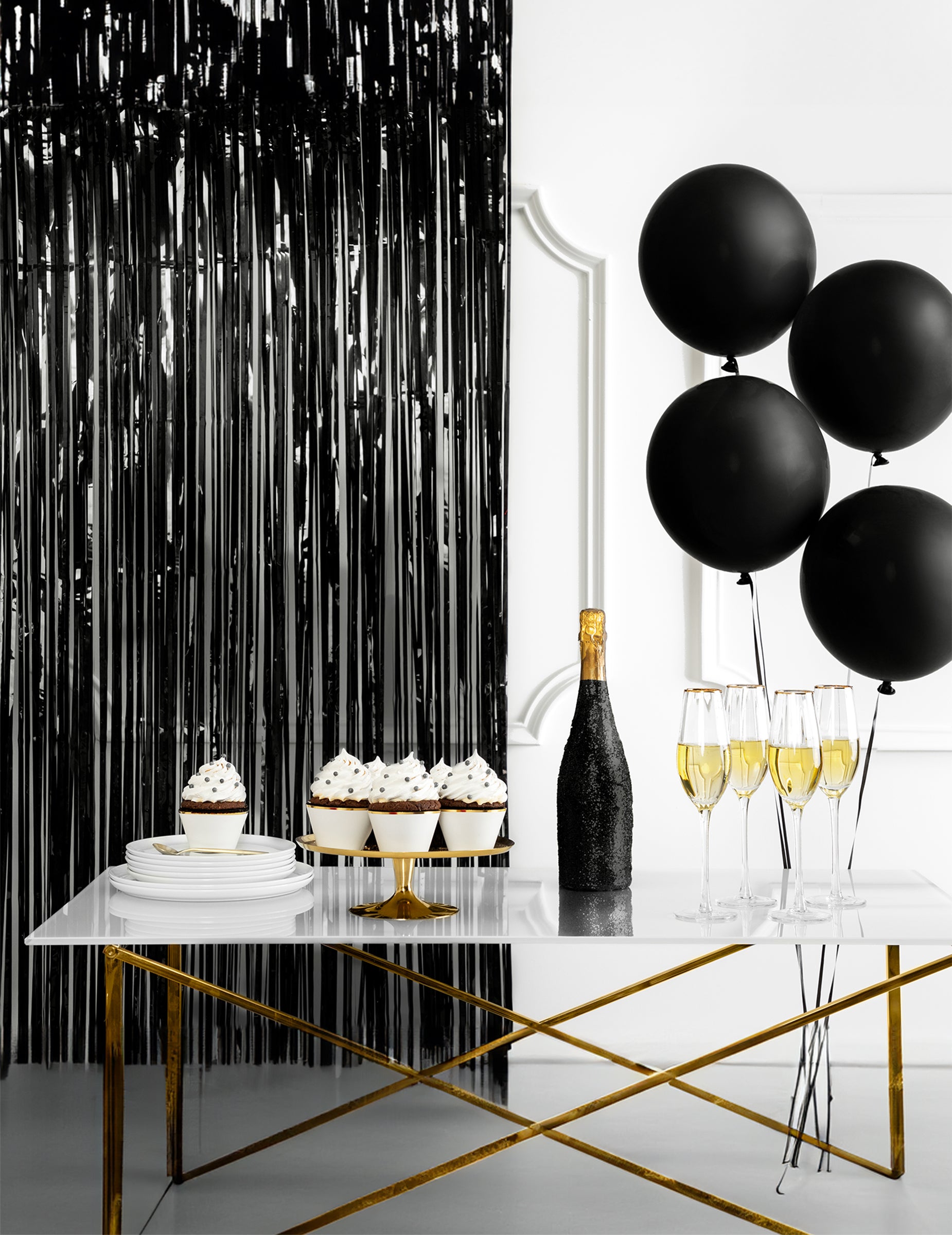 Mise en situation du rideau scintillant noir pour décoration de fête