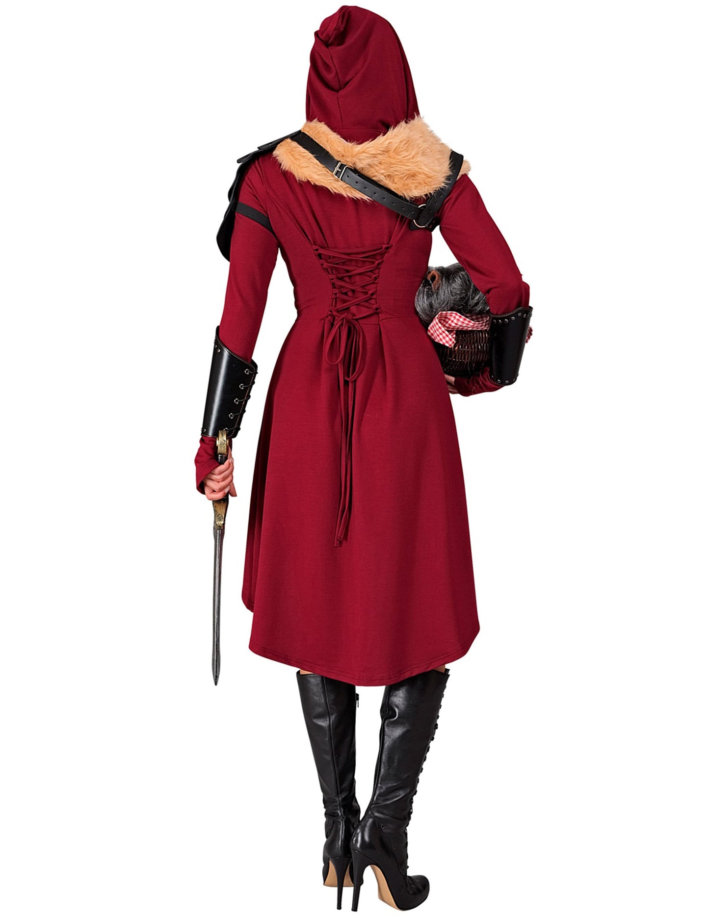 Vue de dos de la robe gothique médiévale pour femme rouge