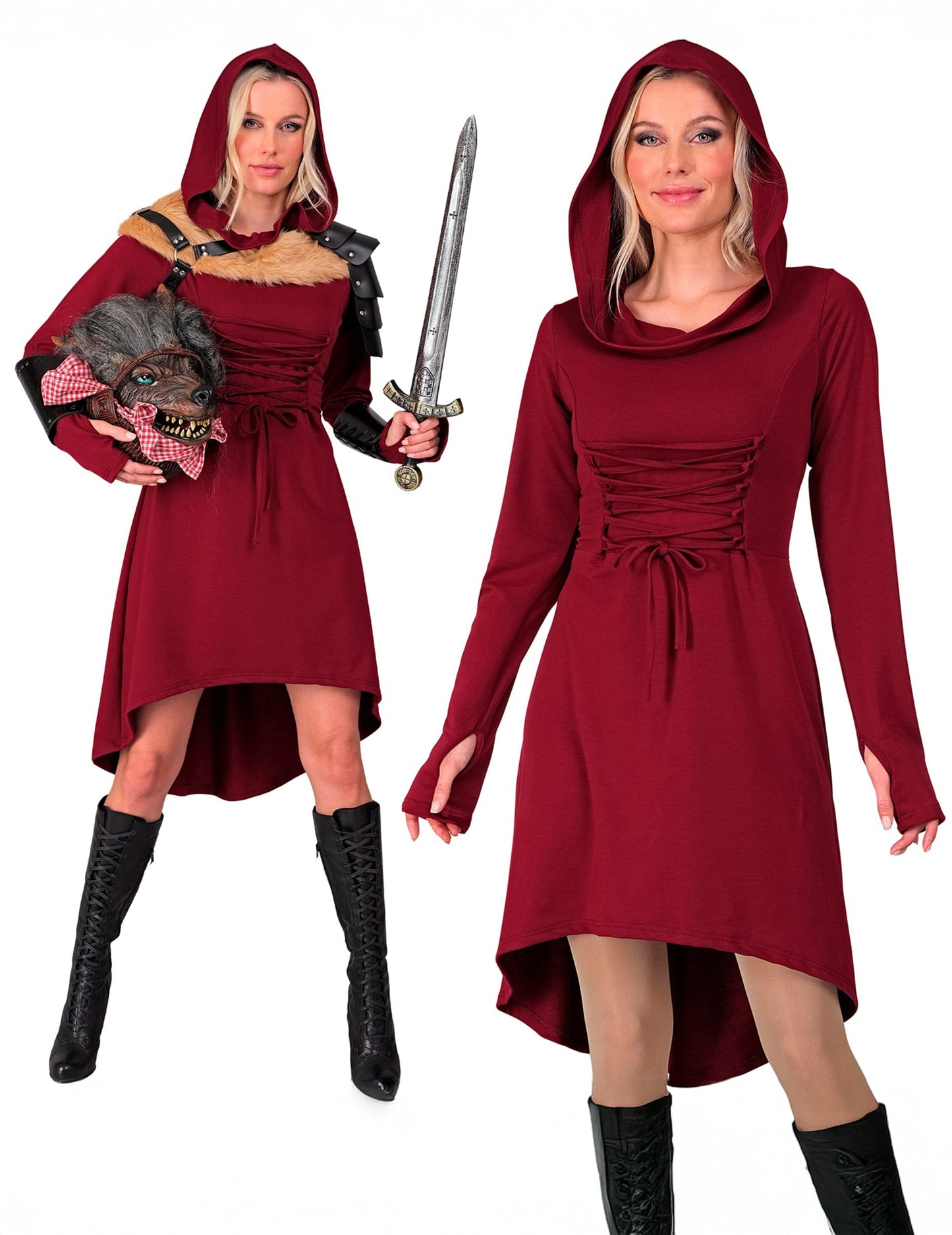Vues d'ensemble de la robe gothique médiévale pour femme rouge