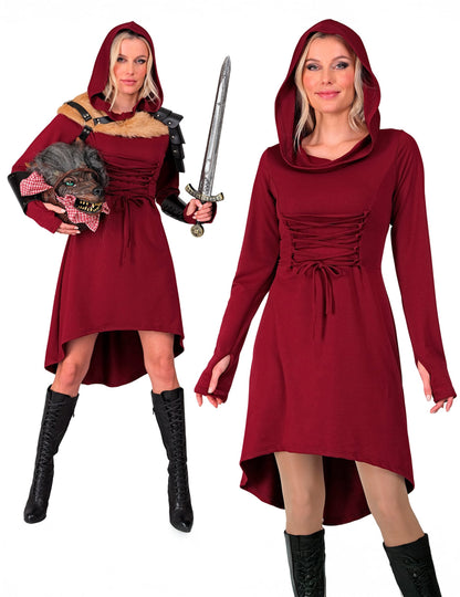 Vues d'ensemble de la robe gothique médiévale pour femme rouge