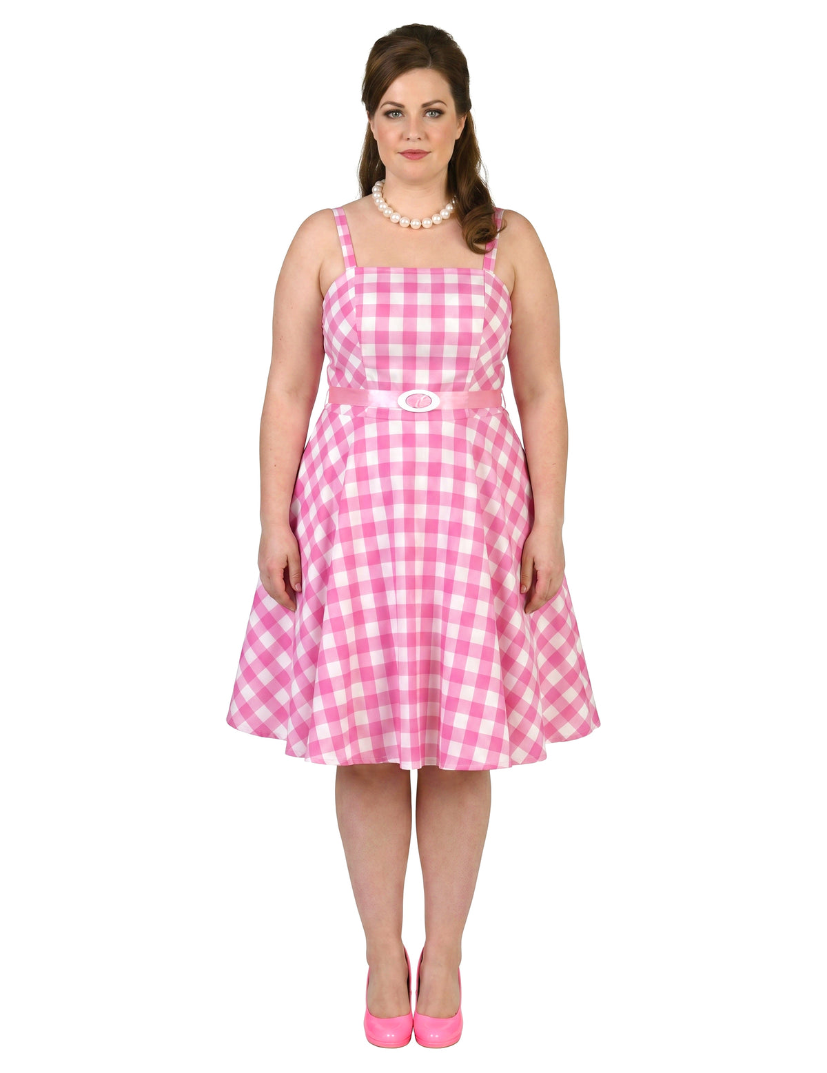 Disfraz de muñeca años 50 vichy rosa mujer