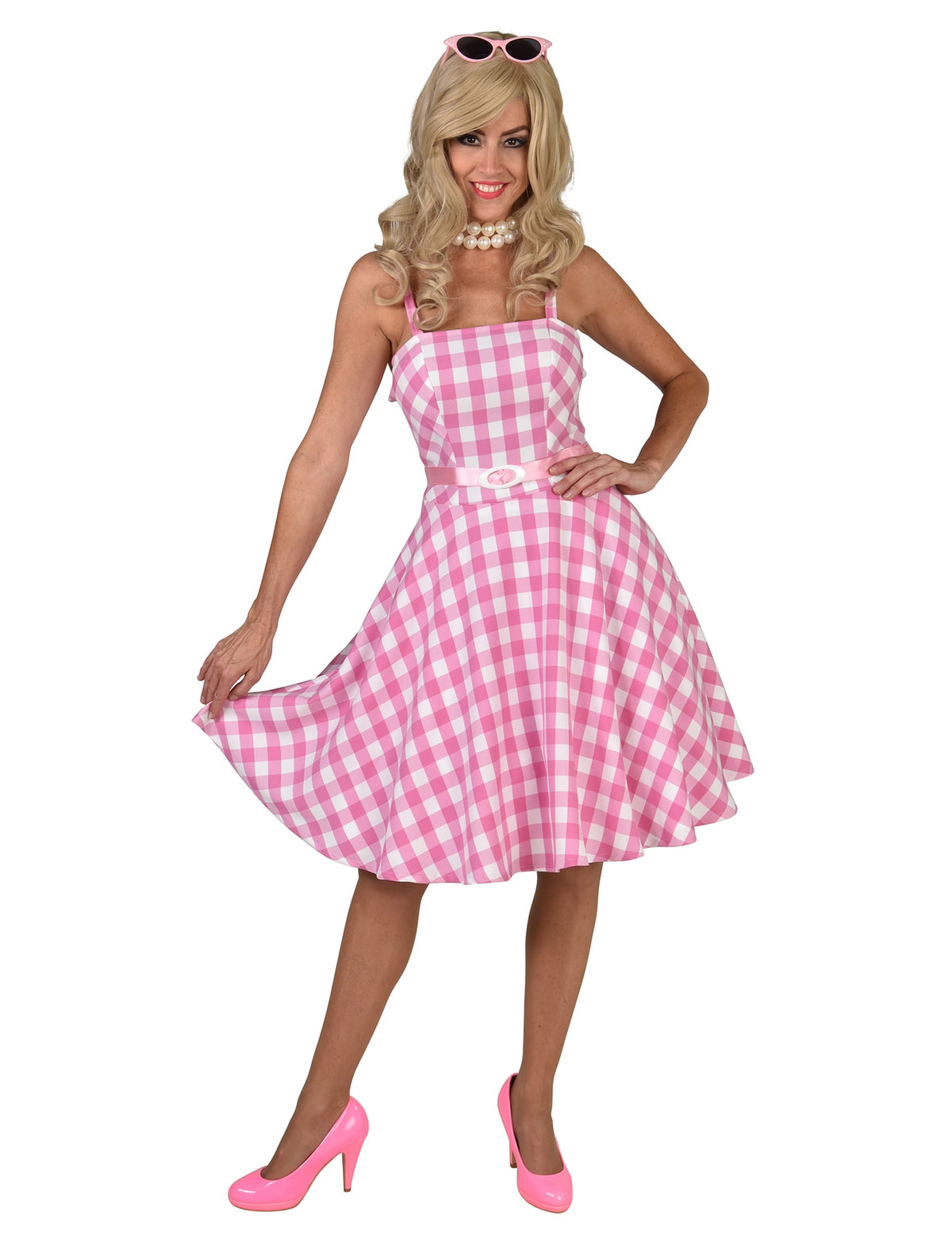 Disfraz de muñeca años 50 vichy rosa mujer