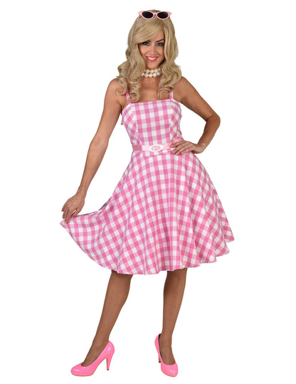 Disfraz de muñeca años 50 vichy rosa mujer