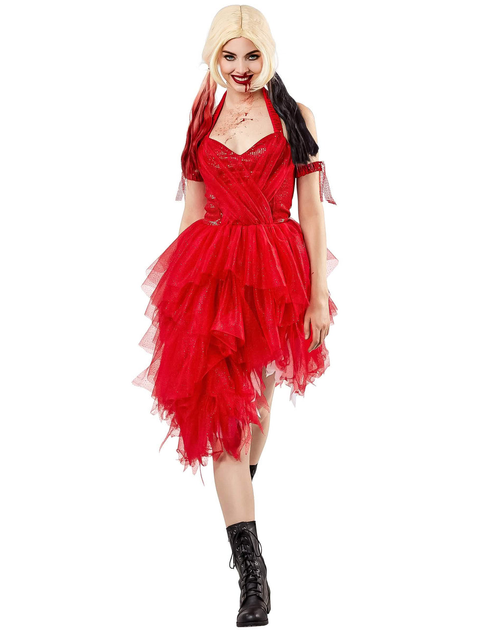 Vista frontal del vestido rojo Harley Quinn Escuadrón Suicida 2