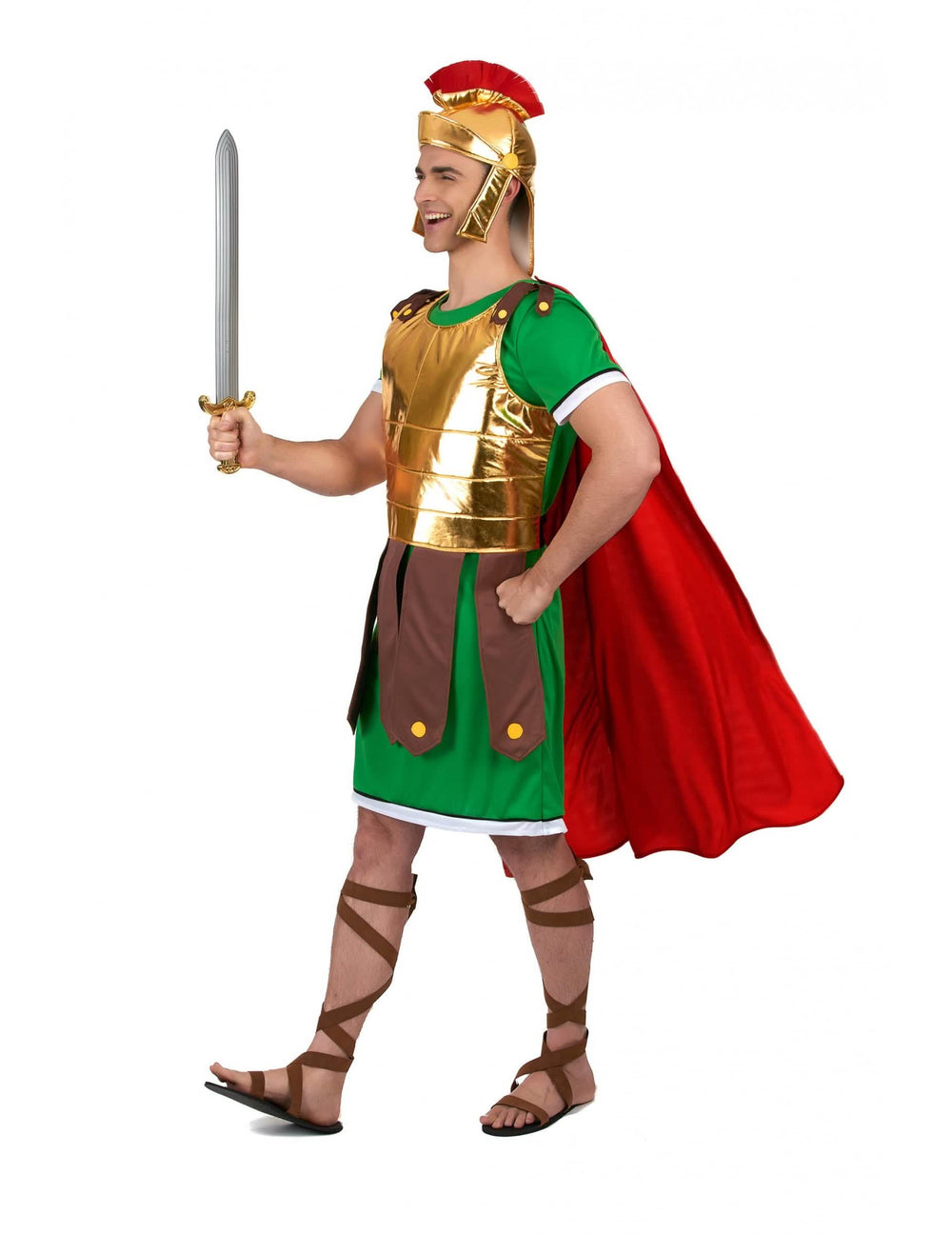 Vista de perfil del disfraz de centurión romano para hombre