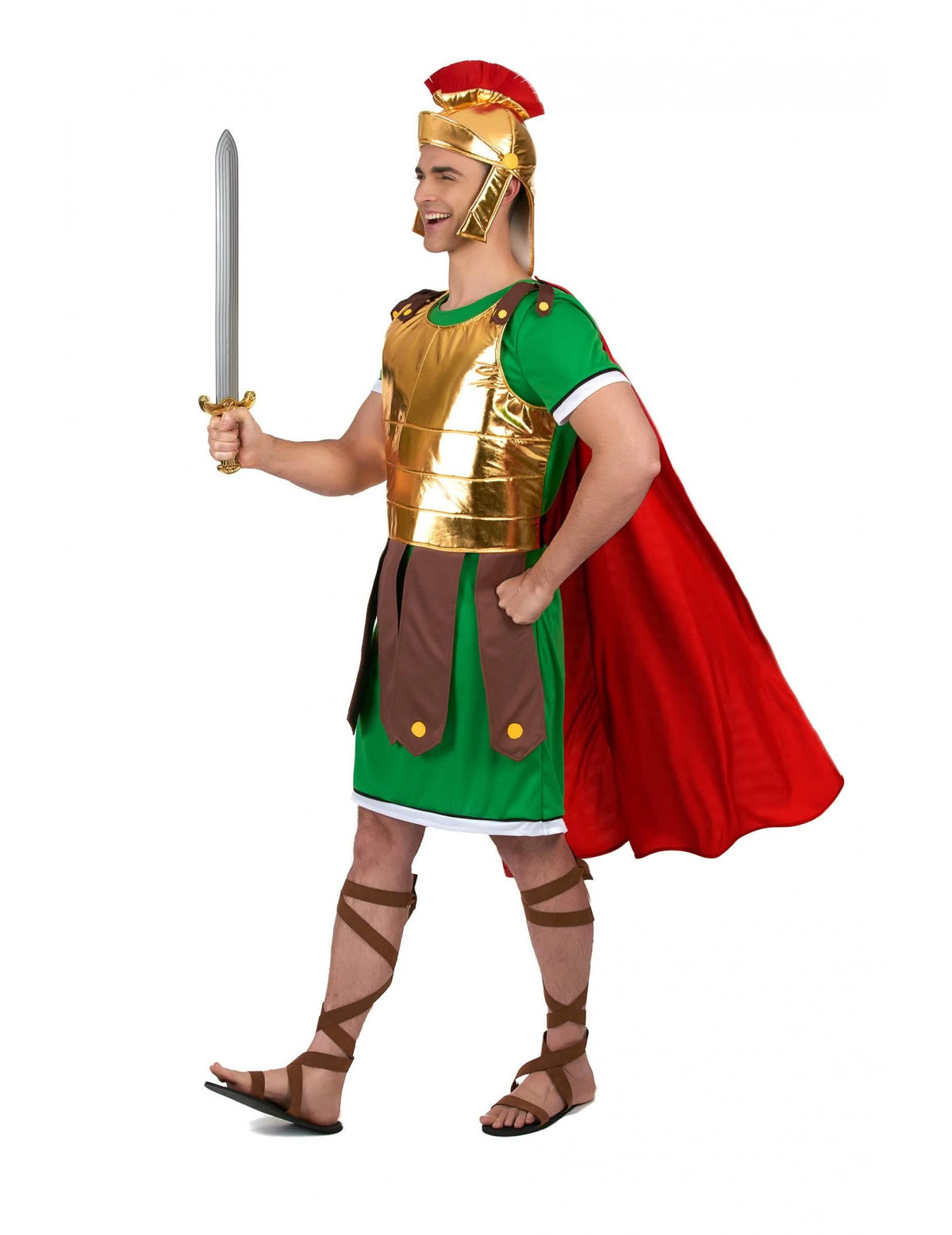 Vista de perfil del disfraz de centurión romano para hombre