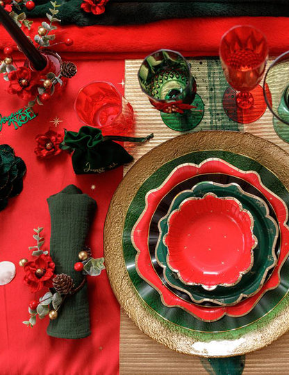 Servilletero Elegancia de terciopelo rojo, verde y dorado 13 cm