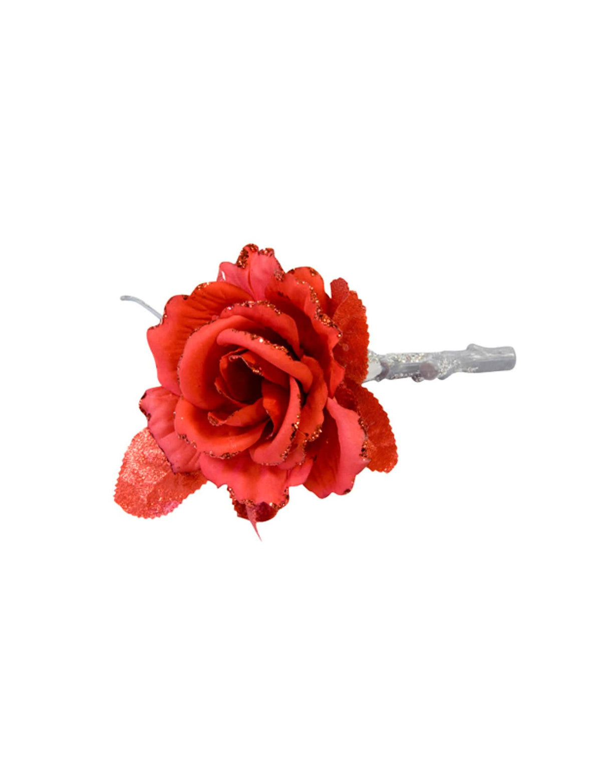 Rosa artificial sobre rama para decoración de boda rojo con purpurina