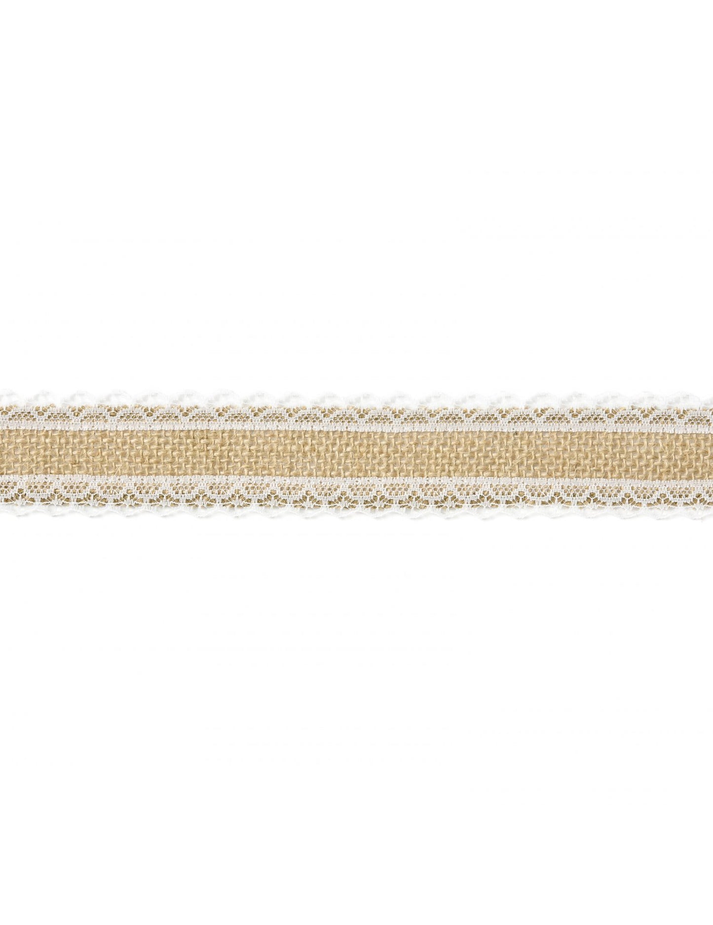Ruban mariage champêtre en toile de jute naturelle et bordure dentelle blanche