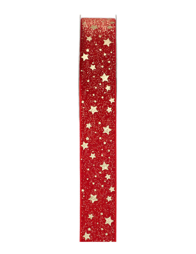 Cinta de estrellas doradas roja 2,5 cm x 3 m