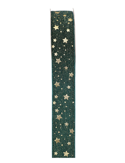 Cinta de estrellas doradas verde abeto 2,5 cm x 3 m