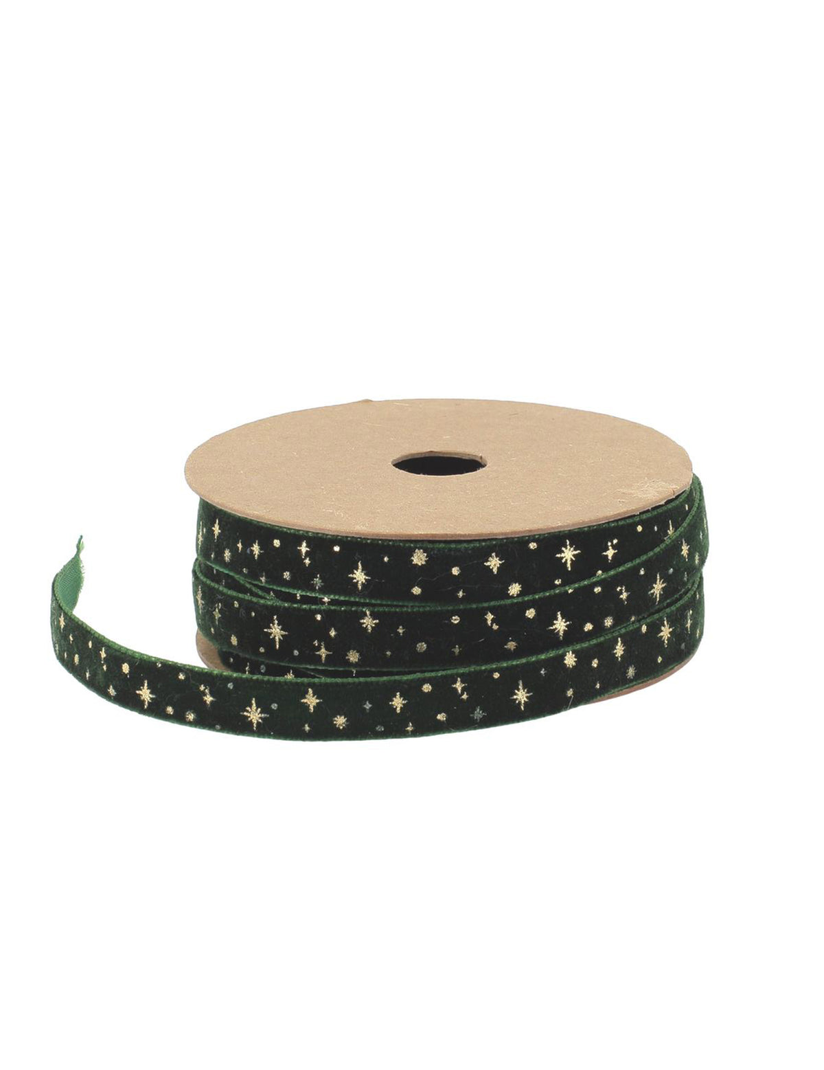 Cinta estrellas terciopelo verde oscuro y oro 1 cm x 3 m